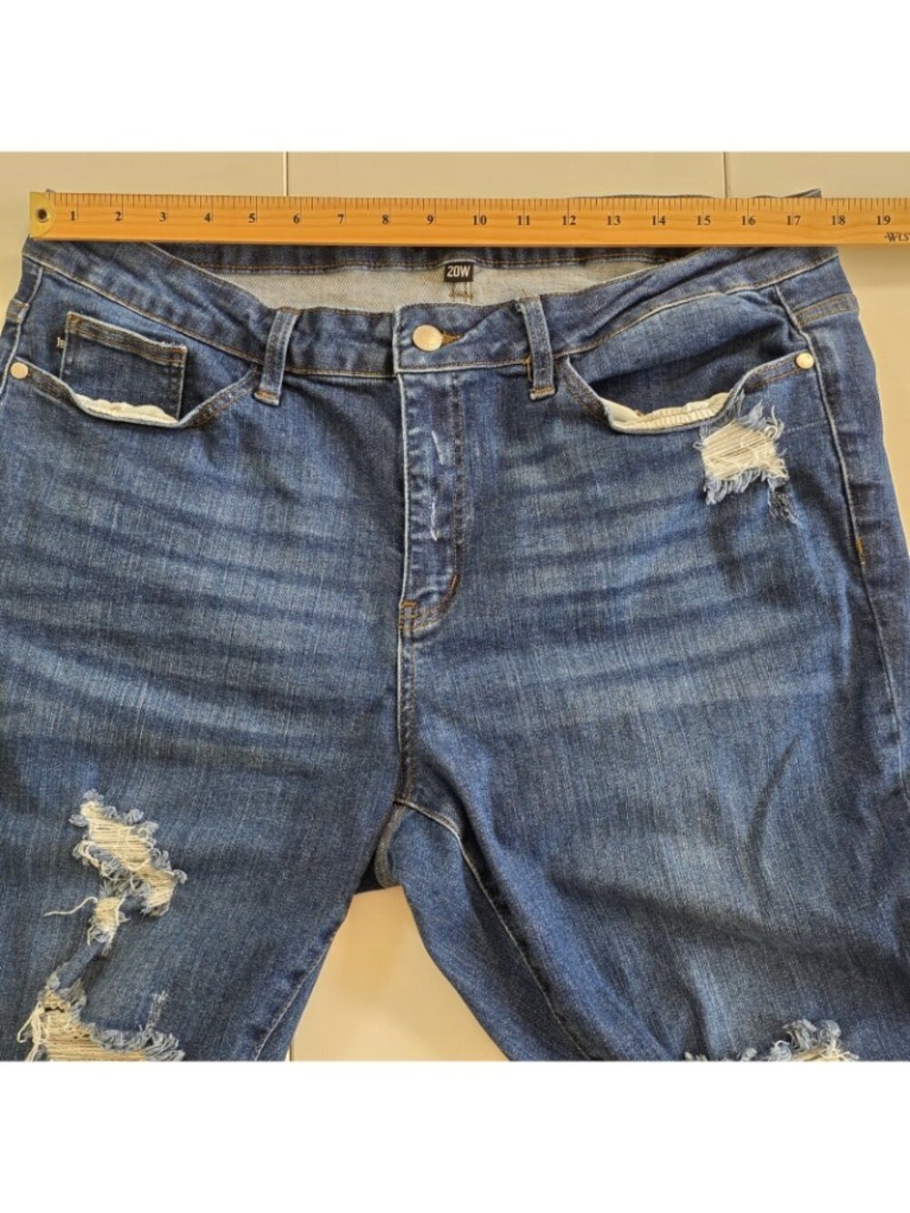 Judy Blue Skinny Jeans 20W Dark Blue Destroyed Distressed Cuffed Stretch JB8822 - Picture 4 of 16